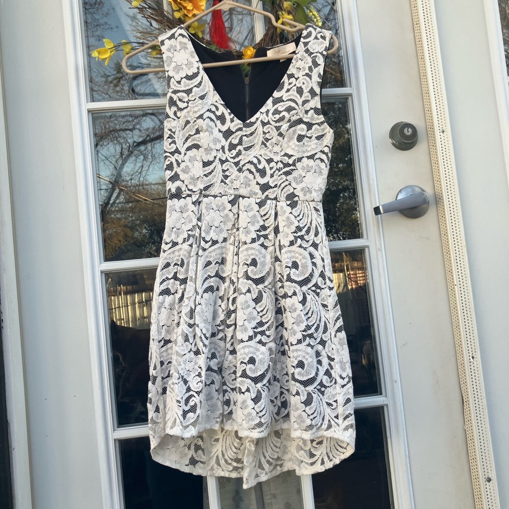 Monteau Black and White Lace High Low Dress